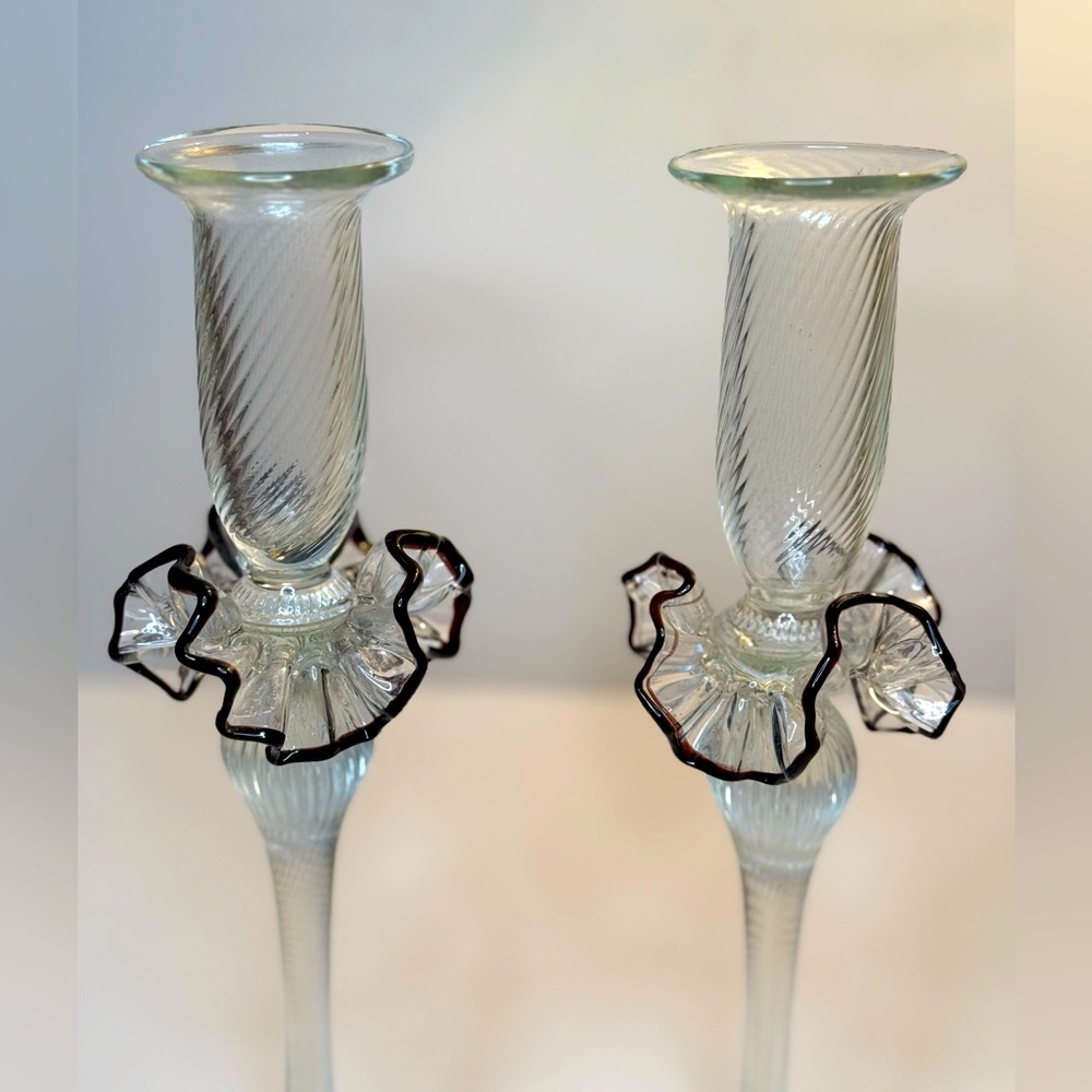 ***RARE Hand Blown Glass Candle Holders -Black Amethyst- Venetian or Azerbaijan